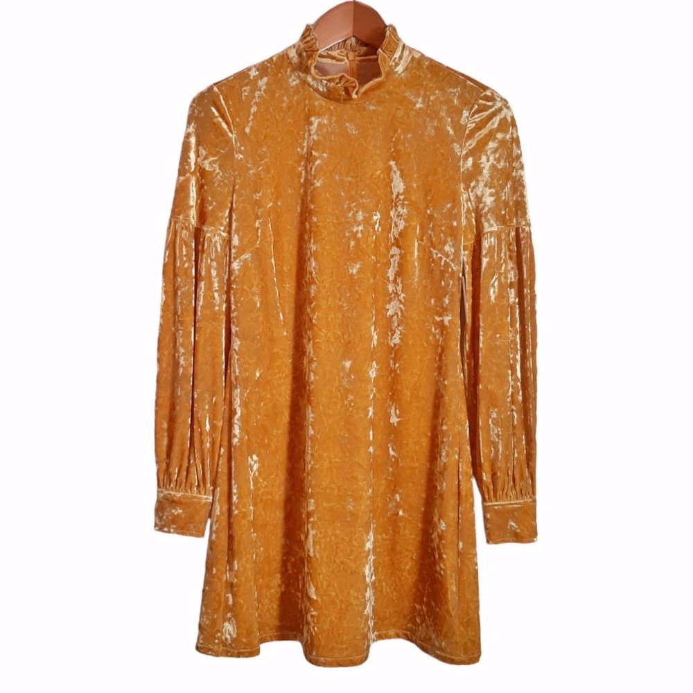 Derek Lam 10 Crosby NWT Goldenrod Velvet 60's Retro Mod Turtleneck Mini Dress